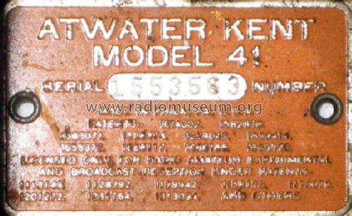 9910 Model 41; Atwater Kent Mfg. Co (ID = 719441) Radio