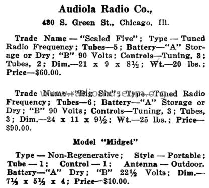 Big Six ; Audiola Radio Co.; (ID = 1953905) Radio