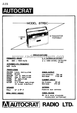 8 Transistor Portable 8TRBC; Autocrat Radio Ltd.; (ID = 2980787) Radio