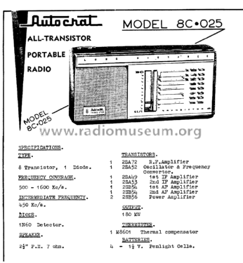 All Transistor Portable Long Distance 8C.025; Autocrat Radio Ltd.; (ID = 2977831) Radio