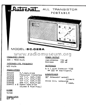 Autocrat Sanyo 8 Transistor Super Fringe De Luxe 8C-028A; Autocrat Radio Ltd.; (ID = 2980589) Radio