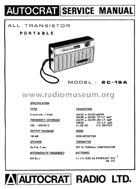 Autocrat Sanyo All Transistor Portable 6C-19A; Autocrat Radio Ltd.; (ID = 2980284) Radio