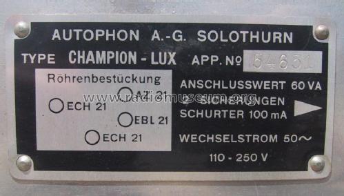 Champion-Lux ; Autophon AG inkl. (ID = 12803) Radio