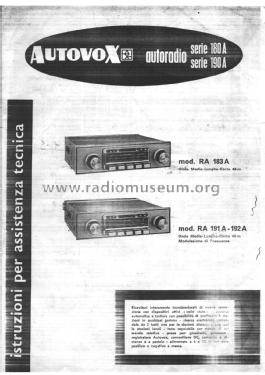 RA192A; Autovox SPA; Roma (ID = 2374426) Autoradio