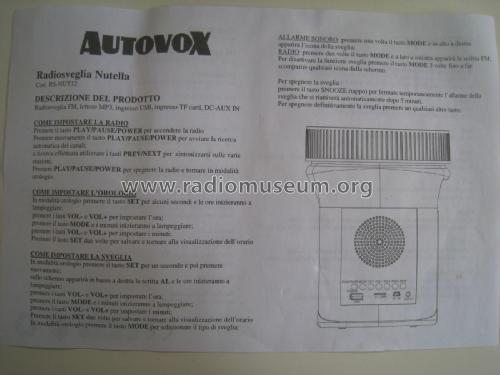 Radiosveglia Nutella RS-NUT12; Autovox SPA; Roma (ID = 1995685) Radio