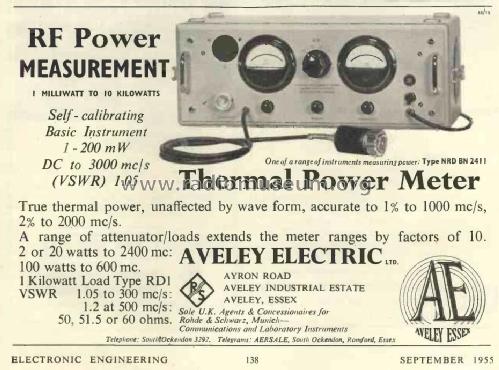 Thermal Power Meter NRD BN 2411; Aveley Electric Ltd. (ID = 3018245) Equipment