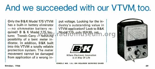 VTVM 175; B&K Precision, (ID = 3105873) Equipment