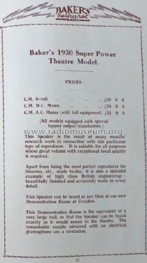 Theatre Model AC Mains C.M.A.C; Baker Loudspeaker (ID = 1703727) Speaker-P