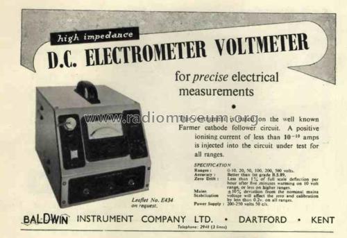 D.C Electrometer Voltmeter ; Baldwin Instrument (ID = 3016466) Equipment