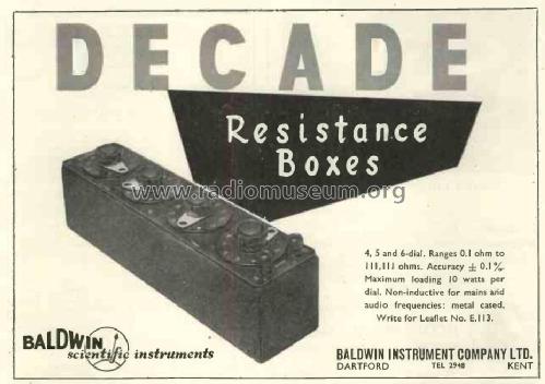 Decade Resistance Boxes ; Baldwin Instrument (ID = 3015853) Equipment