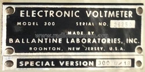 Electronic Voltmeter 300; Ballantine (ID = 2380050) Equipment