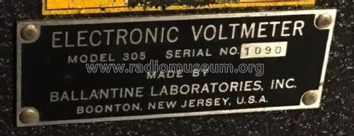 Electronic Voltmeter 305; Ballantine (ID = 3081563) Equipment