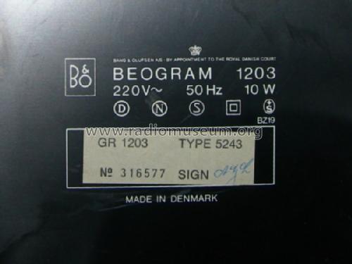 Beogram 1203 5243; Bang & Olufsen B&O; (ID = 1250956) R-Player