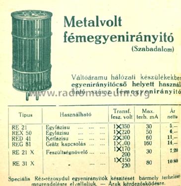 Fém egyenirányító készülék Metalvolt RE serie; Barta es Tarsa BAPO; (ID = 1400250) Radio part