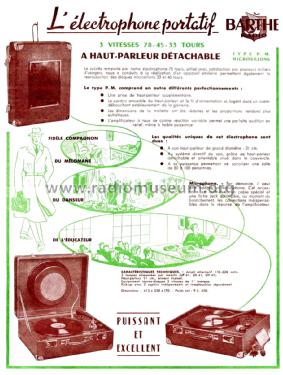 Électrophone portatif P.M. Microsillons; Barthe Radio, Barthe (ID = 2085322) Enrég.-R