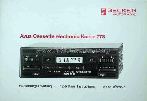 Avus Cassette Electronic Kurier 778; Becker, Max Egon, (ID = 2726757) Car Radio