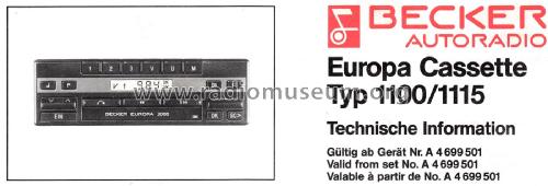 Europa 2000 BE-1100; Becker, Max Egon, (ID = 2090690) Autoradio