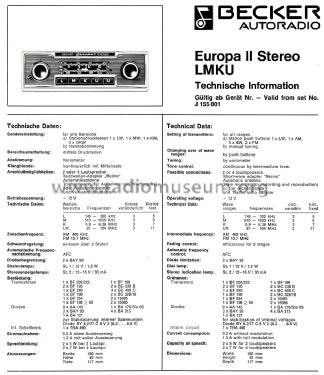 Europa II Stereo; Becker, Max Egon, (ID = 2091106) Car Radio