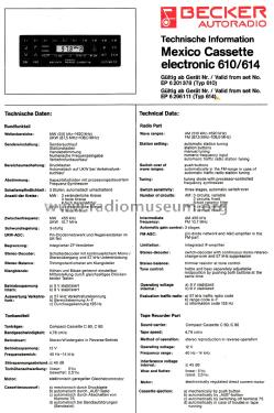 Mexico Cassette electronic 610/614; Becker, Max Egon, (ID = 2552182) Car Radio
