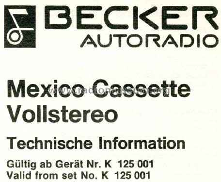 Mexico Cassette Vollstereo ; Becker, Max Egon, (ID = 1346230) Car Radio