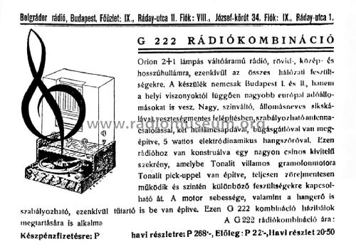 Rádiókombináció G222; Belgráder Rádió, (ID = 2224552) Radio