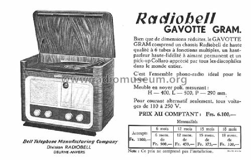 Radiobell Gavotte Gram ; Bell Telephone Mfg. (ID = 1450317) Radio