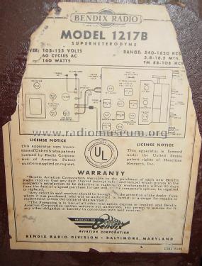 1217B ; Bendix Radio (ID = 2127752) Radio