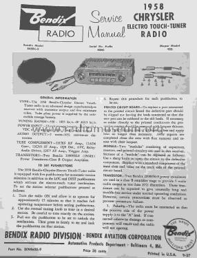 922 Ch= 85BC; Bendix Radio (ID = 2837319) Radio