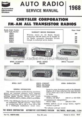 Belvedere 8FBCO; Bendix Radio (ID = 2833691) Car Radio