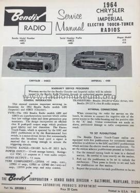 Chrysler 44BCS MoPar 415; Bendix Radio (ID = 2834615) Car Radio