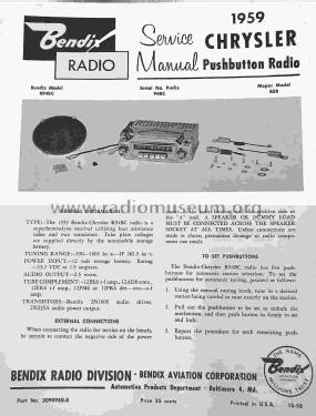 Chrysler R94BC Mopar 858; Bendix Radio (ID = 2837182) Car Radio