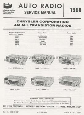 Chrysler All Transistor Radio - Dodge Dart 8BDA - Mopar 248; Bendix Radio (ID = 1796913) Autoradio