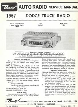 Dodge Truck Radio 7BDT - Mopar 706; Bendix Radio (ID = 2834534) Car Radio