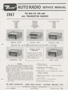 Fo-Mo-Co FM-AM All Transistor Radio F7TBF - Ford Galaxie; Bendix Radio (ID = 1764347) Car Radio