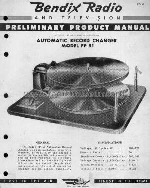 FP51 Automatic Record Changer ; Bendix Radio (ID = 1298666) R-Player