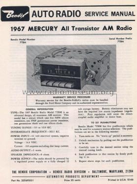 Mercury All Transistor 7TBM; Bendix Radio (ID = 2834145) Car Radio