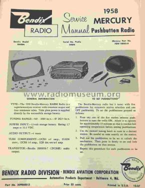 Mercury R84BM ; Bendix Radio (ID = 2837224) Car Radio