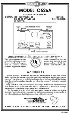 O526A Ch= O-1; Bendix Radio (ID = 2878455) Radio