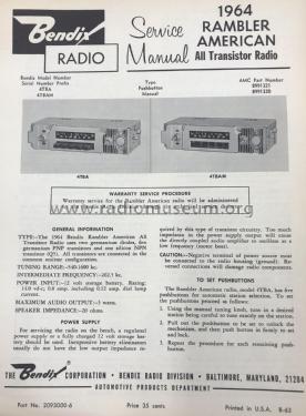 Rambler American 4TBA - AMC Part Number: 8991321; Bendix Radio (ID = 2834555) Car Radio