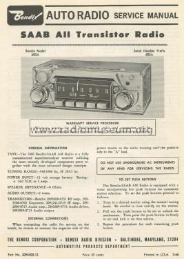 Saab 6BSA; Bendix Radio (ID = 2835028) Car Radio