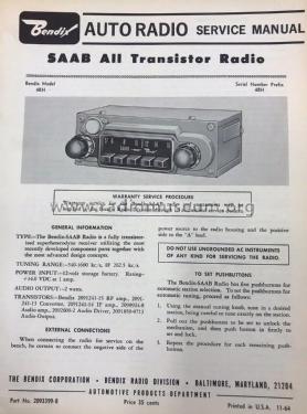 SAAB All Transistor 4BH; Bendix Radio (ID = 2834146) Car Radio