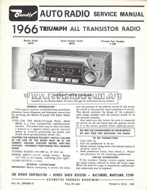 Triumph 6BTR- Triumph Part Number: V-350; Bendix Radio (ID = 2834558) Car Radio