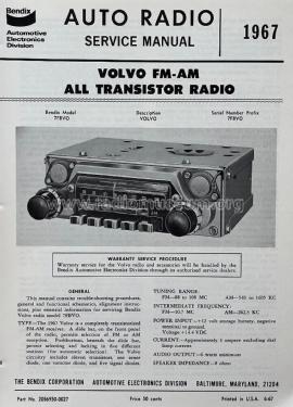 Volvo FM-AM All Transistor Radio 7FBVO; Bendix Radio (ID = 2833699) Car Radio