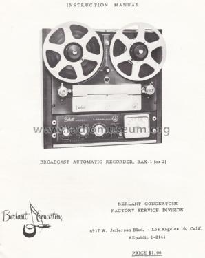 Concertone Broadcast Automatic Recorder BAX-2; Berlant Associates (ID = 1272702) R-Player