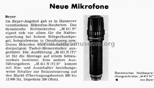 Dynamisches Mikrofon M 411 Best.Nr. 127 132; Beyer; Berlin, (ID = 2539345) Microphone/PU