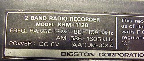 AM/FM Radio Recorder KRM-1120; Bigston Kyokuyo (ID = 2434042) Radio