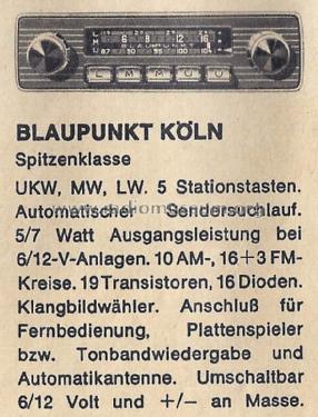 Köln ab V 730001; Blaupunkt Ideal, (ID = 1396463) Car Radio