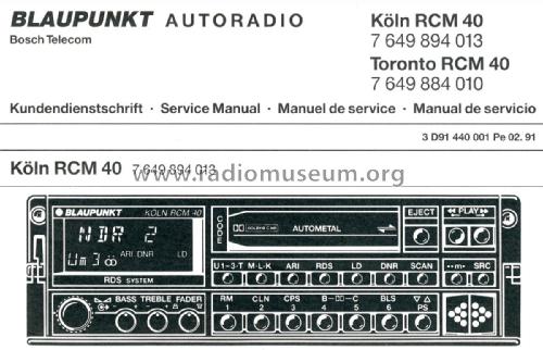 Köln RCM 40 7.649.894.013; Blaupunkt Ideal, (ID = 1854556) Car Radio