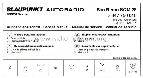 San Remo SQM28 - 7 647 750 010 / 013 / 016; Blaupunkt Ideal, (ID = 1732713) Autoradio