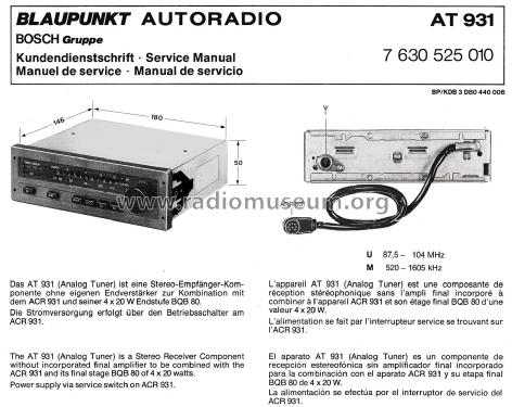 AT931 7.630.525.010; Blaupunkt Ideal, (ID = 2555767) Car Radio